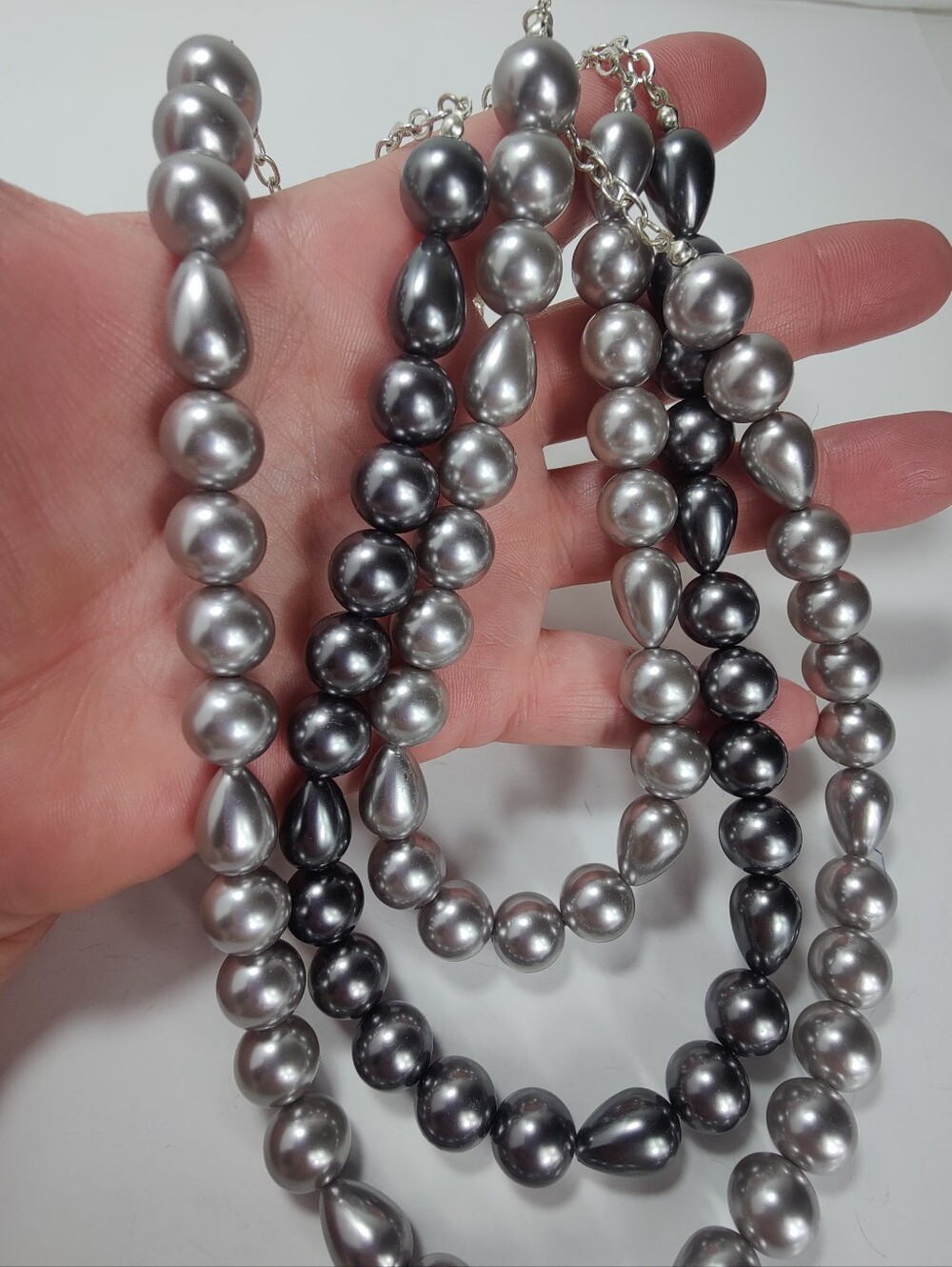 Roman Multi Strand Faux Pearl Statement Necklace Gray Gunmetal - Picture 8 of 9